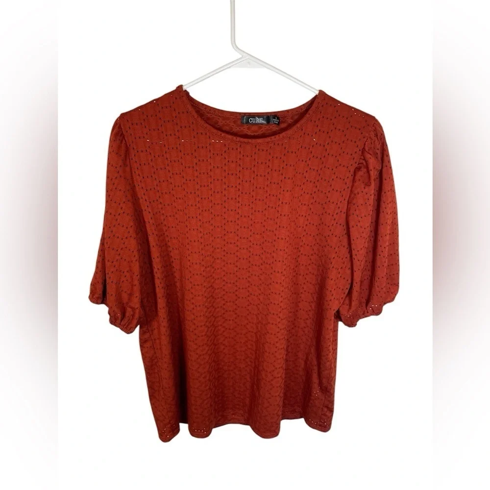 Cure Short Sleeve Eyelet Blouse Brown Large